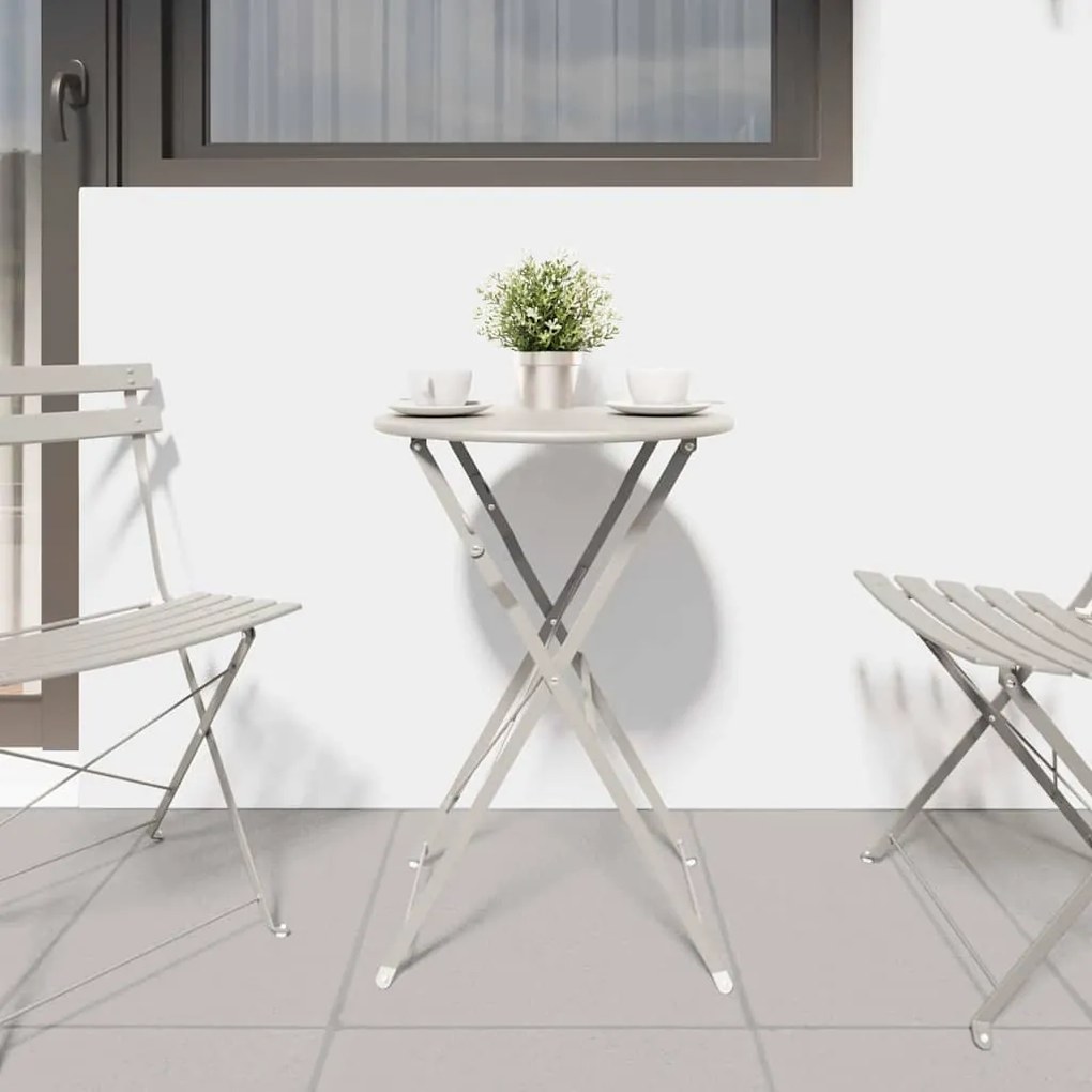 vidaXL Πτυσσόμενο Τραπέζι Μπιστρού Beige Ø50 x 71 cm, Επικαλυμμένο με Πούδρα Χάλυβα