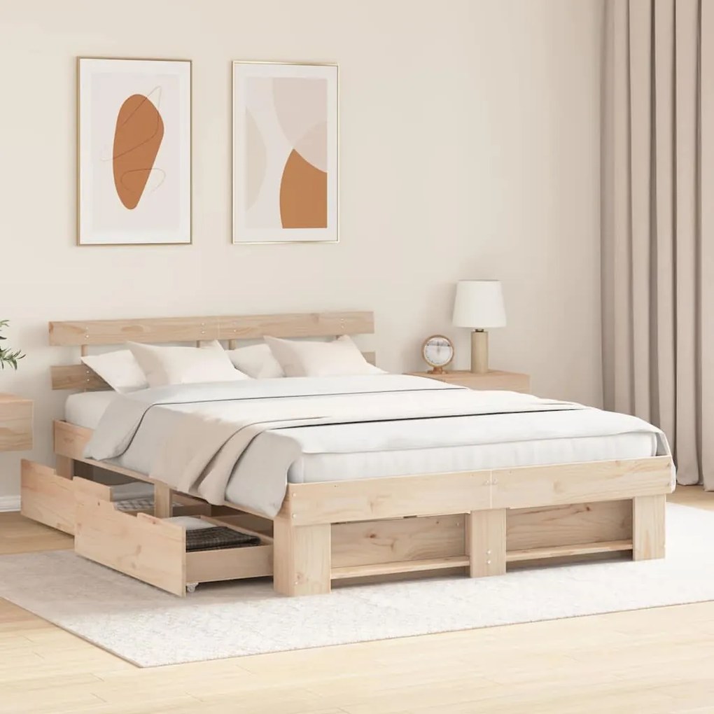 vidaXL Σκελετός Κρεβατιού Καφέ 140 x 200 cm Μασίφ ξύλο πεύκου
