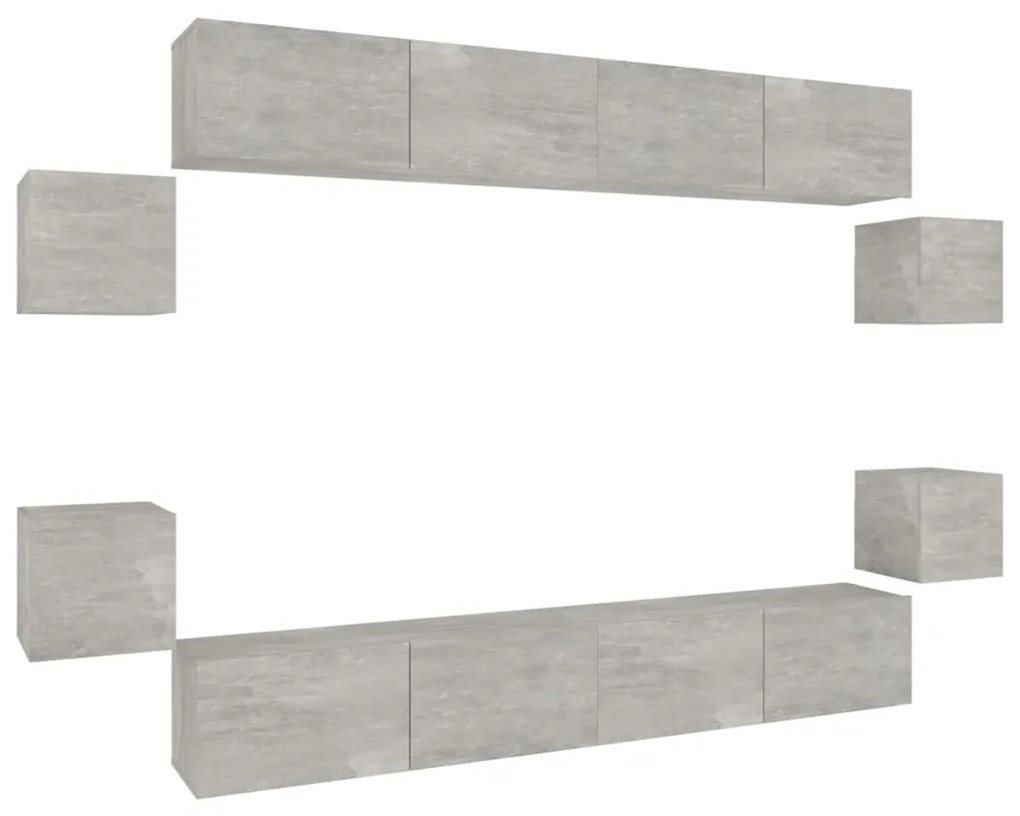 vidaXL Σετ Επίπλων Τηλεόρασης 8 Τεμαχίων Γκρι Σκυρ. Επεξεργασμένο Ξύλο