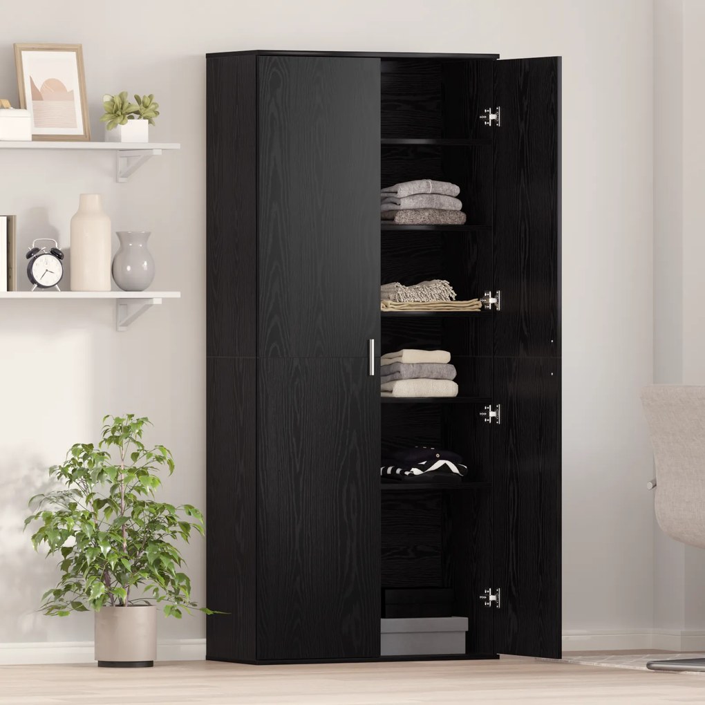 vidaXL Υψηλό ντουλάπι Μαύρης Δρυός 80x35x180 εκ. Επεξεργασμένο Ξύλο