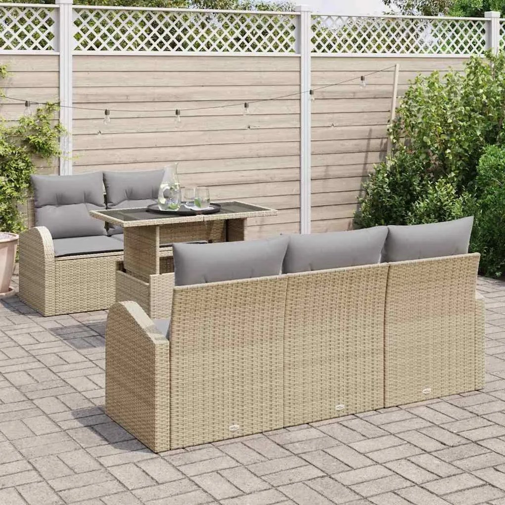 vidaXL Σετ Καναπέ Κήπου με μαξιλάρι 6 pcs Μπεζ Πολυ ράταν
