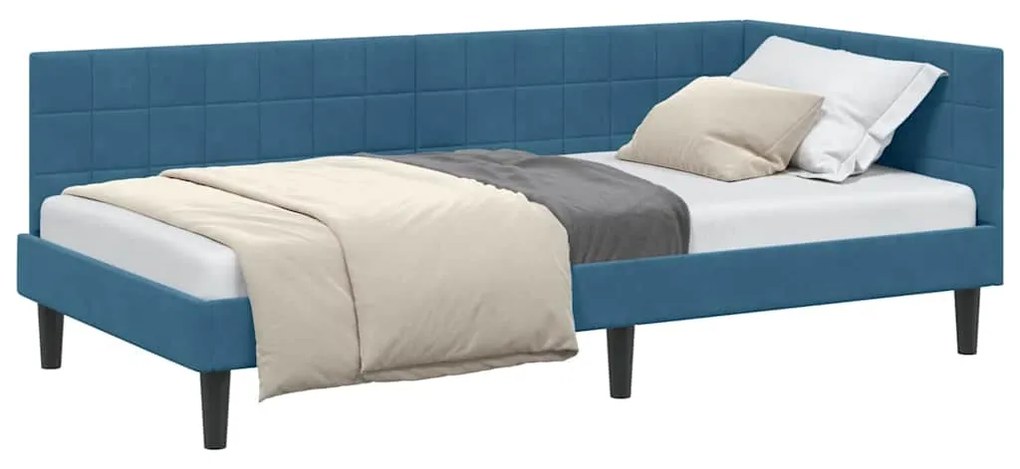 vidaXL Κρεβάτι Γωνίας με κεφαλάρι Μπλε 100 εκ x 200 εκ Βελούδο