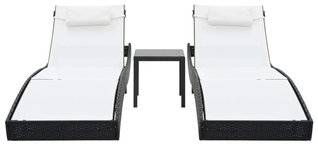 vidaXL Ξαπλώστρες 2 τεμ. Μαύρες Συνθετικό Ρατάν/Textilene με Τραπέζι