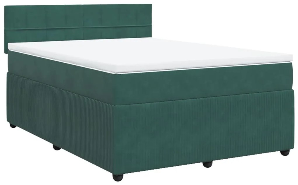 vidaXL Κρεβάτι Boxspring με Στρώμα Σκούρο Πράσινο 160x200εκ. Βελούδινο