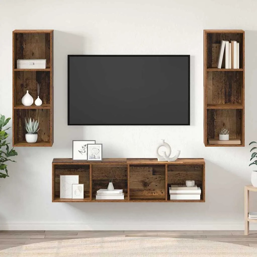 vidaXL Σετ επίπλου τηλεόρασης 3 pcs Παλαιό ξύλο 37 x 37 x 142.5 εκ