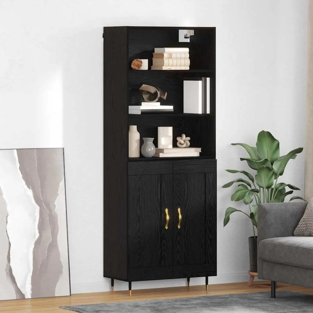 Highboard Μαύρη δρυς 69,5 x 34 x 180 εκ. Επεξεργασμένο ξύλο