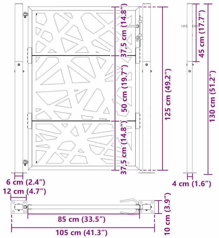 Πύλη κήπου 105x130 cm από χάλυβα καιρικές συνθήκες Light Design - Καφέ