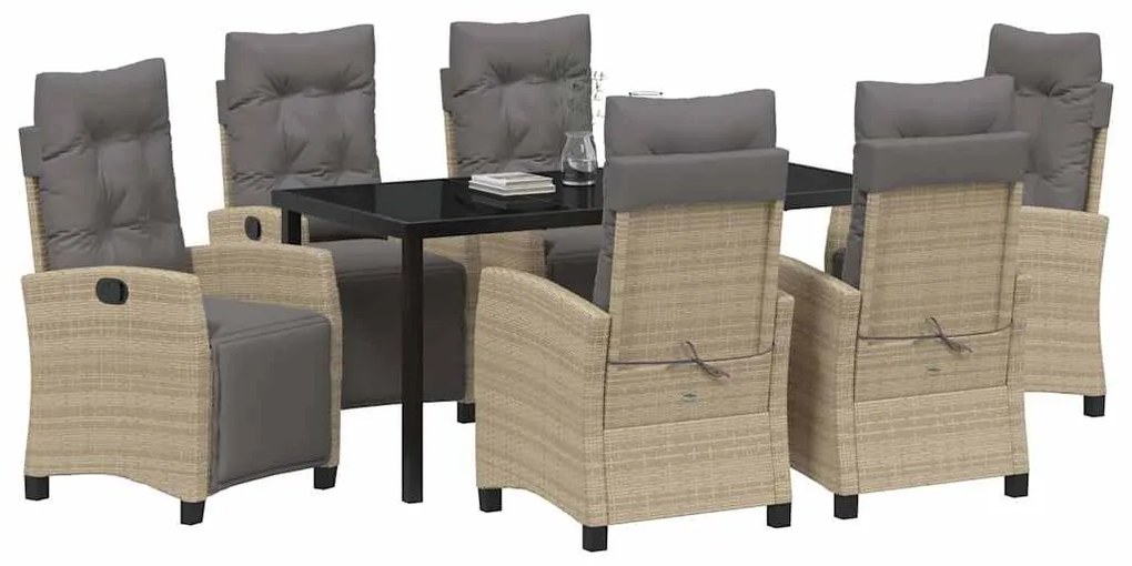 vidaXL Σέτ φαγητού για κήπο 7 pcs Μπεζ συνθετικό ρατάν