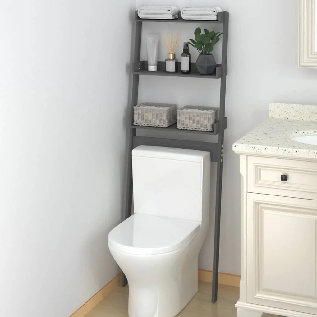 vidaXL Ραφιέρα Για Τουαλέτα Γκρι 63,5x32x179 εκ. Μασίφ Ξύλο Πεύκου