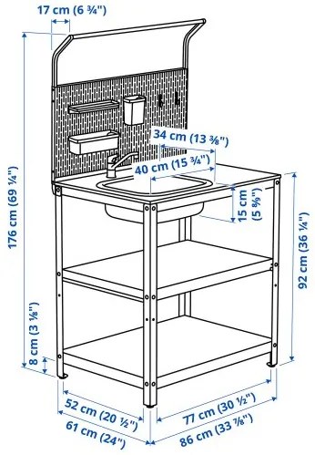 GRILLSKÄR μονάδα νεροχύτη με πίσω επιφάνεια/εξωτερικού χώρου, 86x61x176 cm 494.952.45