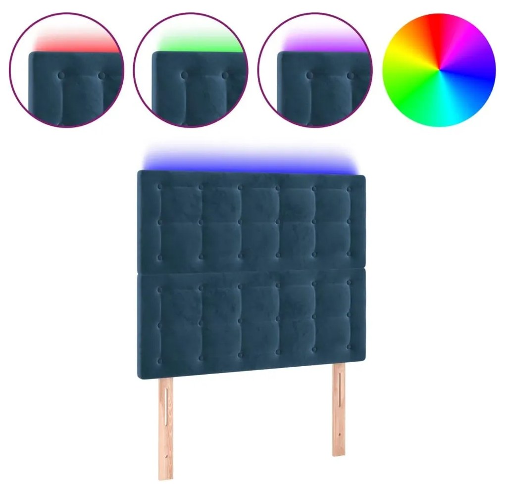 Κεφαλάρι Κρεβατιού LED Σκούρο Μπλε 100x5x118/128 εκ. Βελούδινο - Μπλε