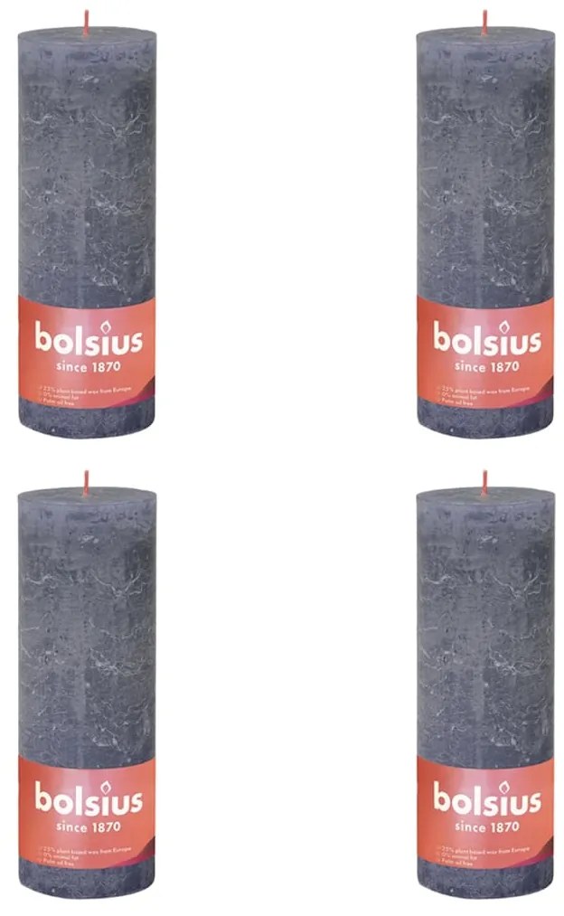 Bolsius Κεριά Κύλινδρος Ρουστίκ Shine 4 τεμ Μπλε Λυκόφωτος 190 x 68χιλ