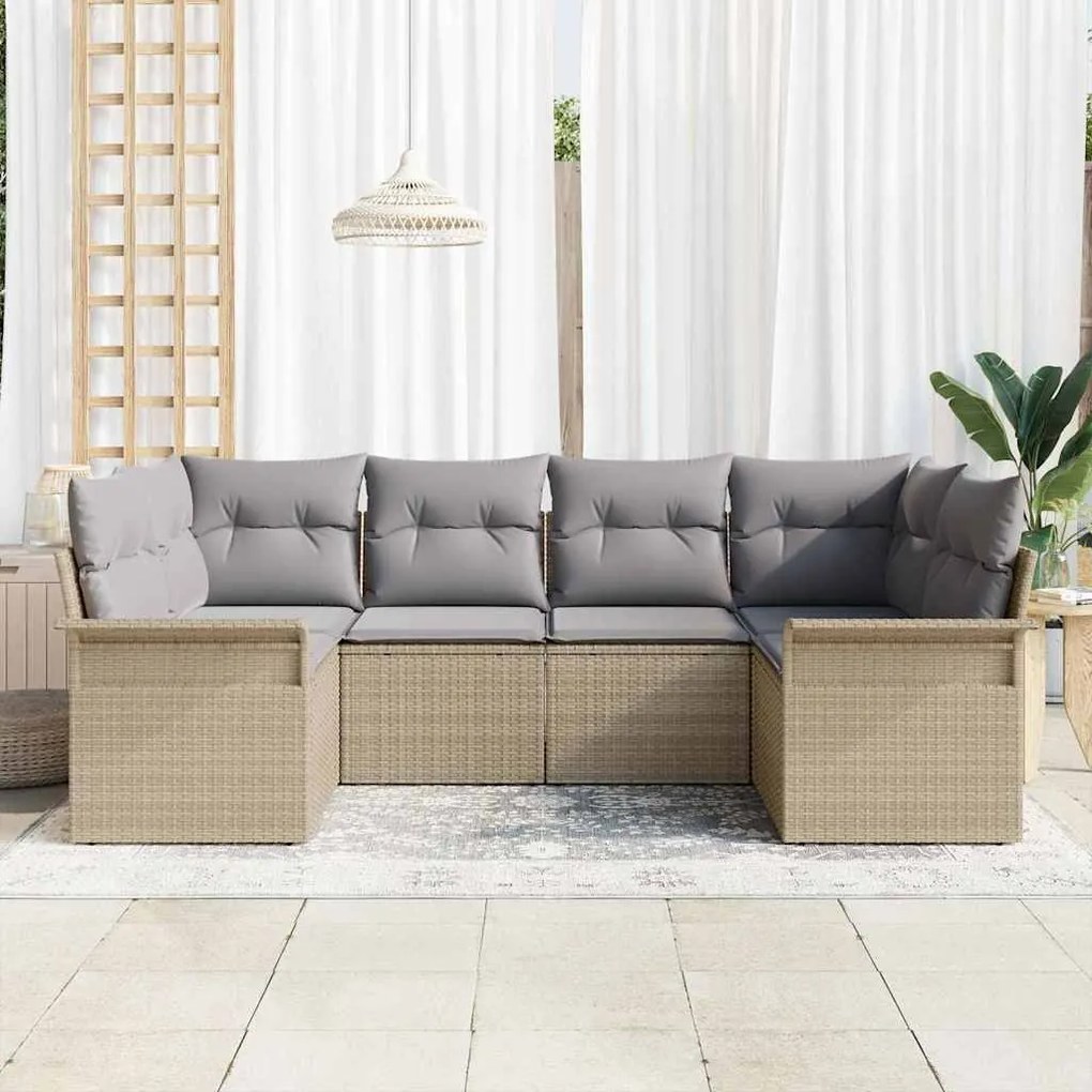 vidaXL Σετ σαλονιού κήπου  6 τεμαχίων με μπεζ Poly Rattan μαξιλάρια