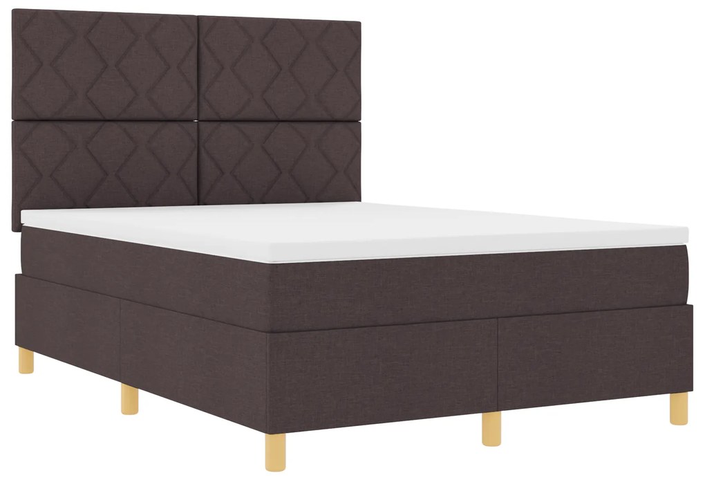 vidaXL Box Spring Bed με Στρώμα & LED Σκούρο καφέ 140x200 εκ. ύφασμα