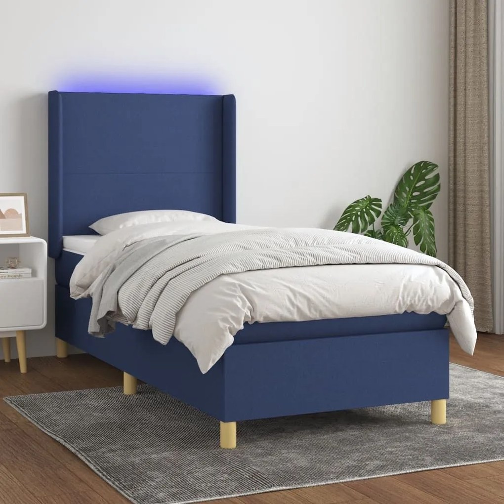 Κρεβάτι Boxspring με Στρώμα &amp; LED Μπλε 80x200 εκ. Υφασμάτινο - Μπλε