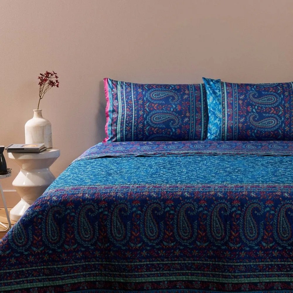 Σεντόνια Como (Σετ 4τμχ) Blue Bassetti Υπέρδιπλo 250x280cm 100% Cotton Satin