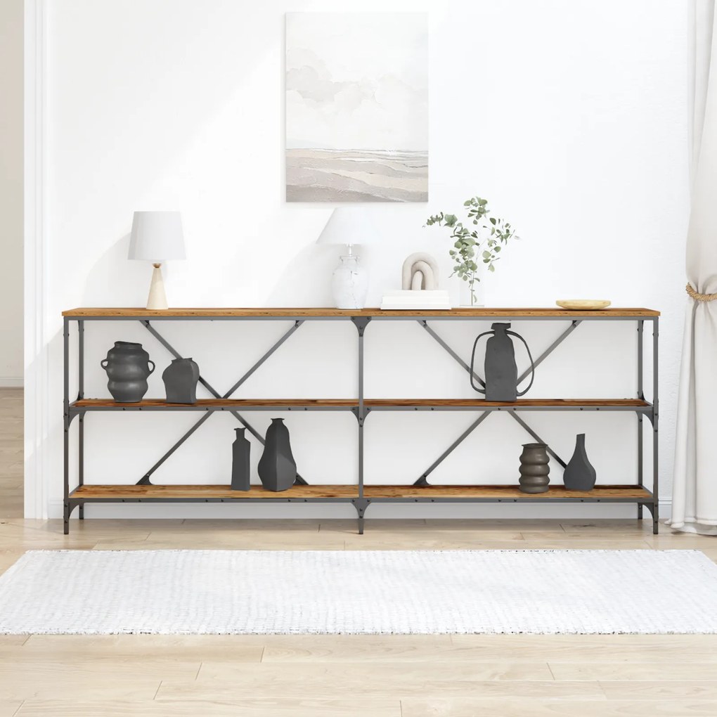 vidaXL Κονσόλα Παλιού Ξύλου 200x30x75 εκ Κατασκευασμένο Ξύλο και Ατσάλι