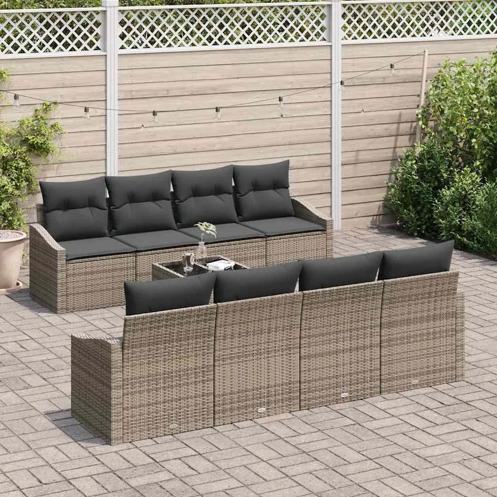 vidaXL Σετ Καναπέ Κήπου με μαξιλάρι 9 pcs Γκρι 55 x 55 x 37 εκ