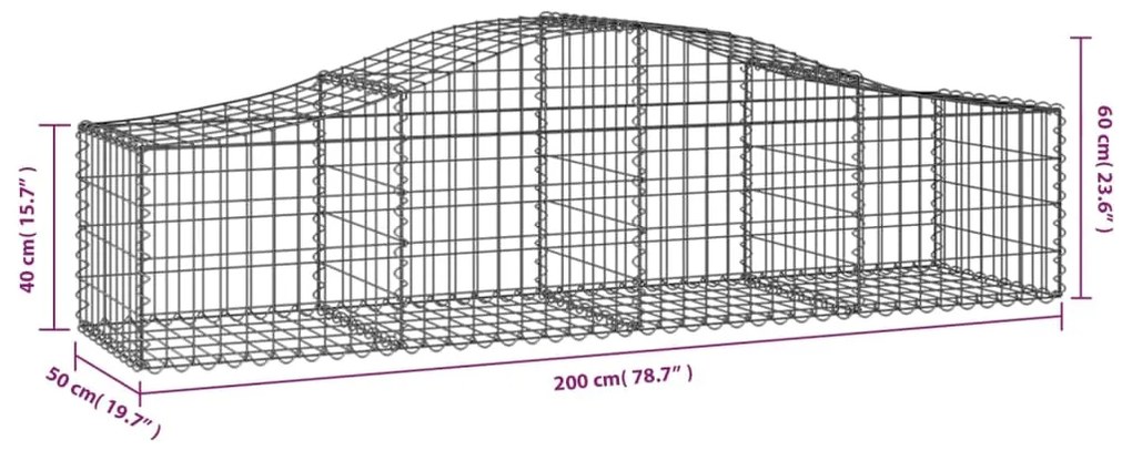 vidaXL Συρματοκιβώτιο Τοξωτό 200x50x40/60εκ. από Γαλβανισμένο Χάλυβα