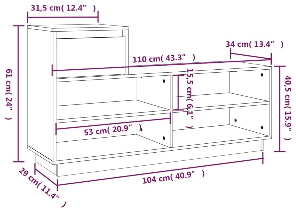 Παπουτσοθήκη Λευκή 110 x 34 x 61 εκ. από Μασίφ Ξύλο Πεύκου - Λευκό
