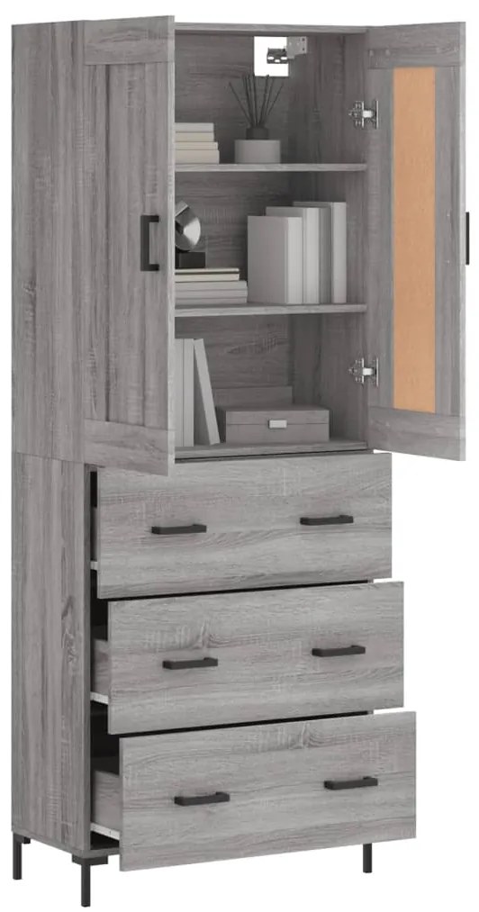 vidaXL Ντουλάπι Γκρι Sonoma 69,5 x 34 x 180 εκ. Επεξεργασμένο Ξύλο