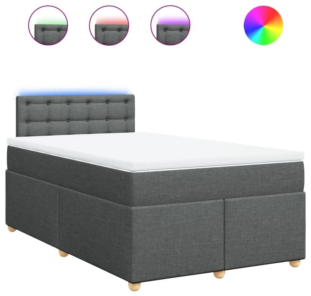 Κρεβάτι Boxspring με Στρώμα Σκούρο Γκρι 120x190 εκ Υφασμάτινο - Γκρι