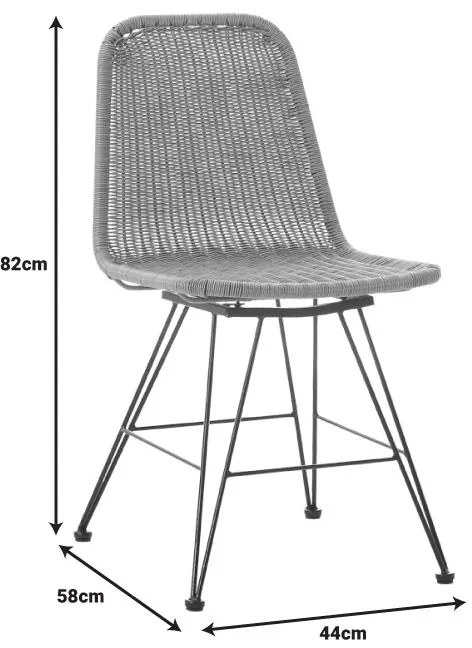 Καρέκλα Pamela pe rattan φυσικό - μαύρα μεταλλικά πόδια 44x58x82 εκ. 44x58x82 εκ.