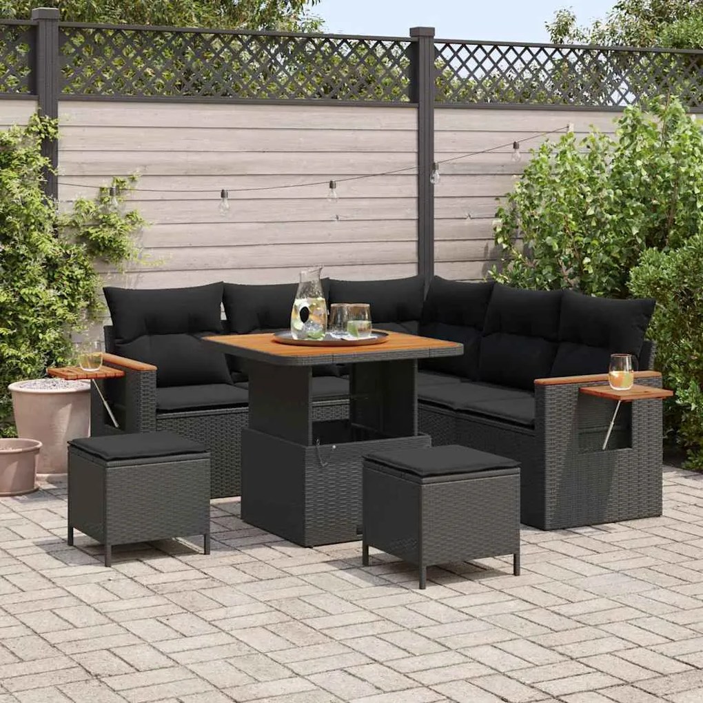 vidaXL Σετ Καναπέ Κήπου με μαξιλάρι 8 pcs Μαύρο 80 x 80 x 71 cm