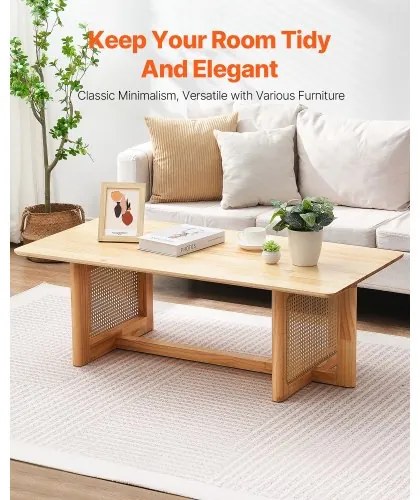 VEVOR Rattan Coffee Table Rectangle Rattan Coffee Table 1-Tier for Living Room