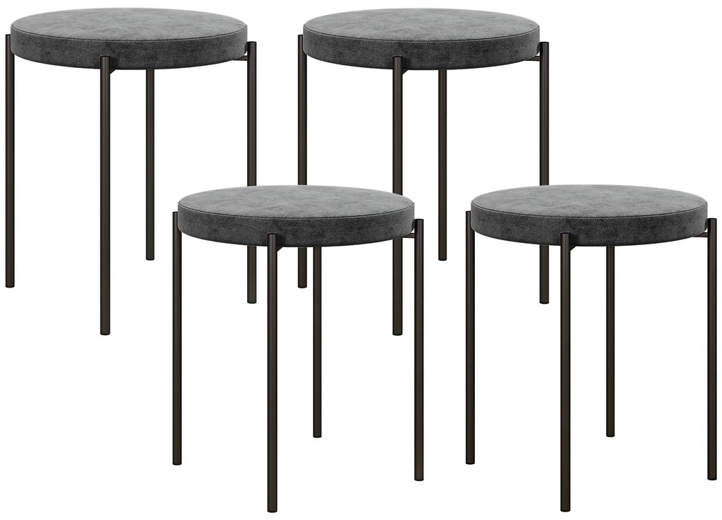 Σκαμπό κουζίνας HOMCOM σετ 4 τεμαχίων, στοιβαζόμενα, όψη βελούδο, έως 100kg, ατσάλινο πλαίσιο, 41,5 x 41,5 x 46 cm, Σκούρο Γκρι