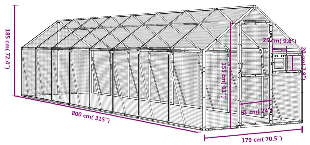 vidaXL Κλουβί Ανθρακί 1,79 x 8 x 1,85 μ. από Αλουμίνιο