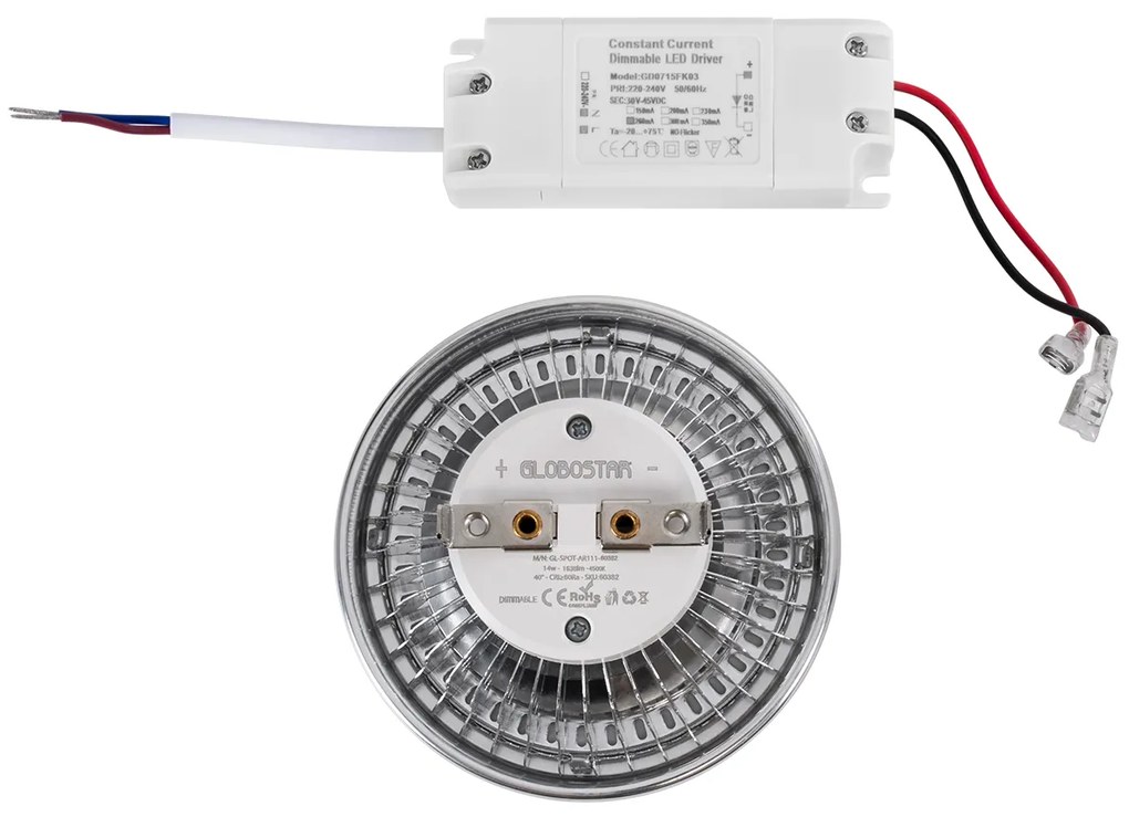 GloboStar DARKO 60383 Σποτ LED Indirect Anti-Glare AR111 14W 1582lm 40° AC 220-240V IP20 Φ11.1 x Υ6.6cm Θερμό Λευκό 2700K Dimmable - Bridgelux High Lumen COB Gen2 - TÜV Certified Driver - 5 Years Warranty - 60383