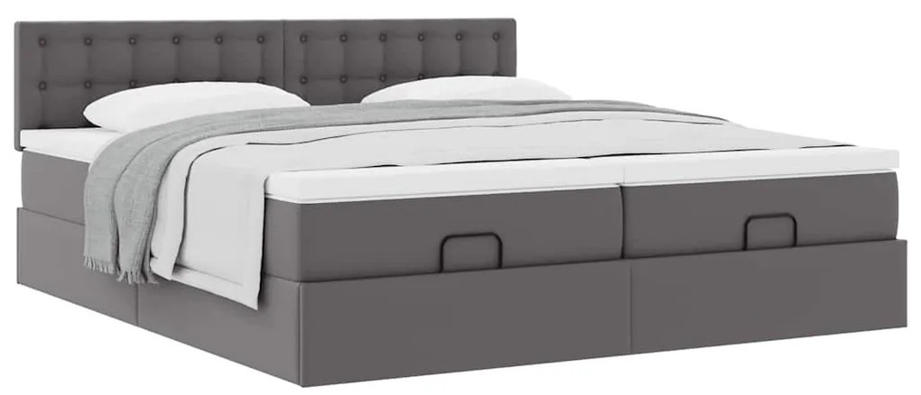 vidaXL Οθωμανικό κρεβάτι με στρώματα Γκρι 200x200cm Faux Leather