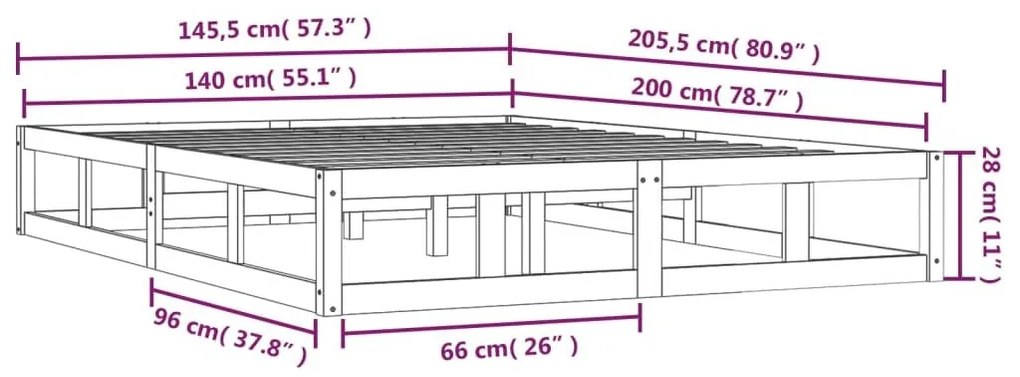 Πλαίσιο Κρεβατιού Μαύρο 140 x 200 εκ. από Μασίφ Ξύλο - Μαύρο