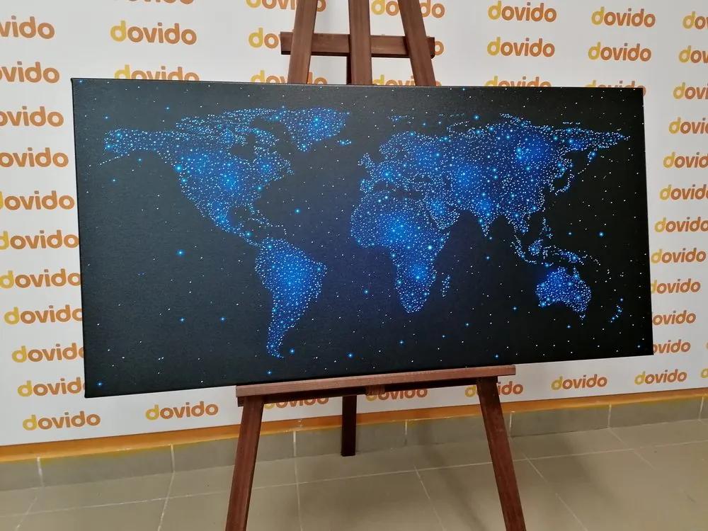 Εικόνα στον παγκόσμιο χάρτη φελλού με τον νυχτερινό ουρανό - 120x60  wooden