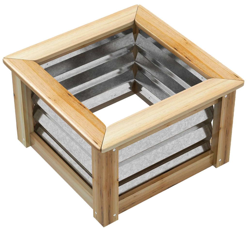 Outsunny Υπερυψωμένο παρτέρι, αυτόματης αποστράγγισης, ανοιχτός πάτος, μέταλλο+ξύλο, 45 x 45 x 30cm