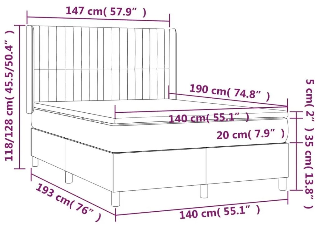 Κρεβάτι Boxspring με Στρώμα &amp; LED Σκ. Μπλε 140x190εκ. Βελούδινο - Μπλε