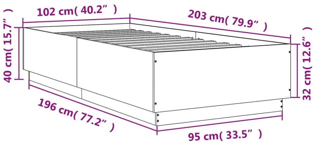 Πλαίσιο Κρεβατιού Καπνιστή Δρυς 100x200 εκ. Επεξεργασμένο Ξύλο - Καφέ