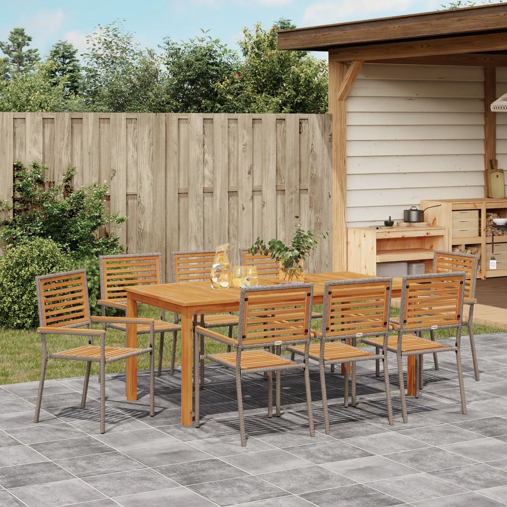 vidaXL Σετ Τραπεζαρίας Κήπου 9 pcs Γκρι 180 x 90 x 75 cm