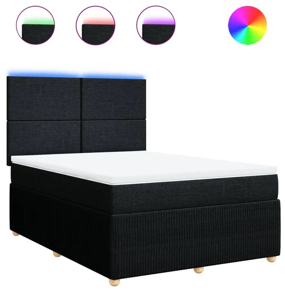 vidaXL Κρεβάτι Boxspring με Στρώμα Μαύρο 140x200 εκ. Υφασμάτινο