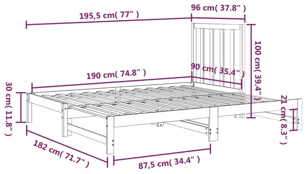 Καναπές Κρεβάτι Συρόμενος Λευκός 2x(90x190) εκ. από Μασίφ Πεύκο - Λευκό