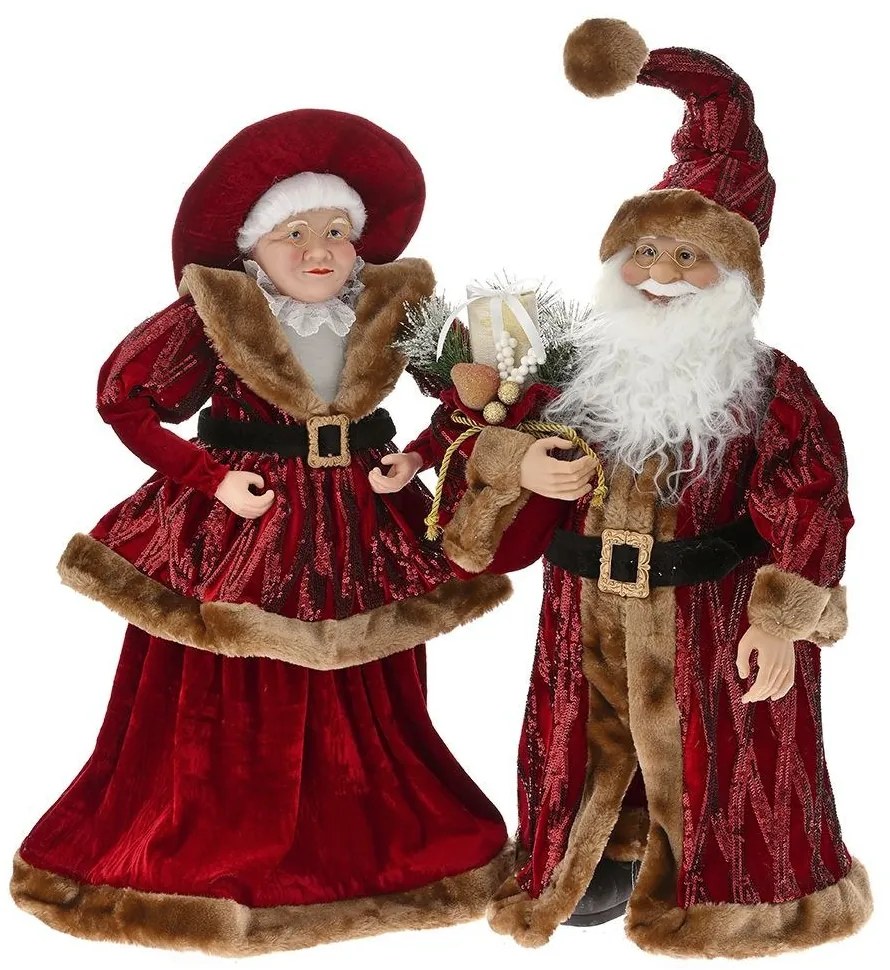 Χριστουγεννιάτικη Φιγούρα Ζευγάρι Mr&amp;Mrs Santa (Σετ 2Τμχ) 79153 65cm Bordeaux
