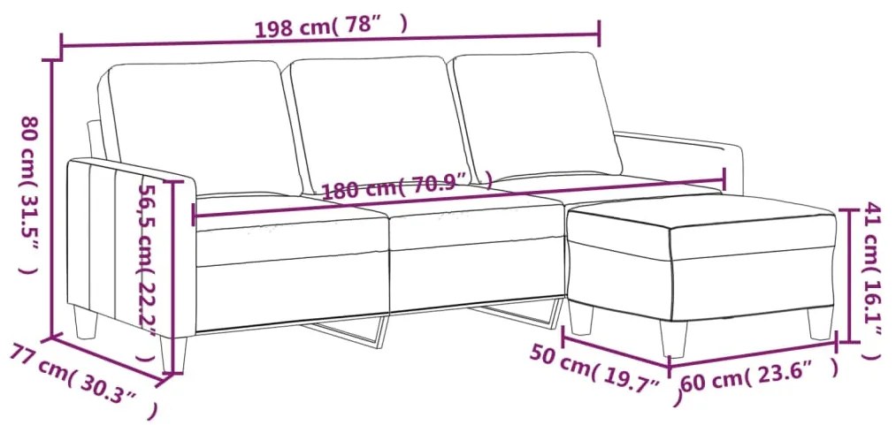 vidaXL Καναπές Τριθέσιος Μαύρος 180 εκ από Συνθετικό Δέρμα με Υποπόδιο
