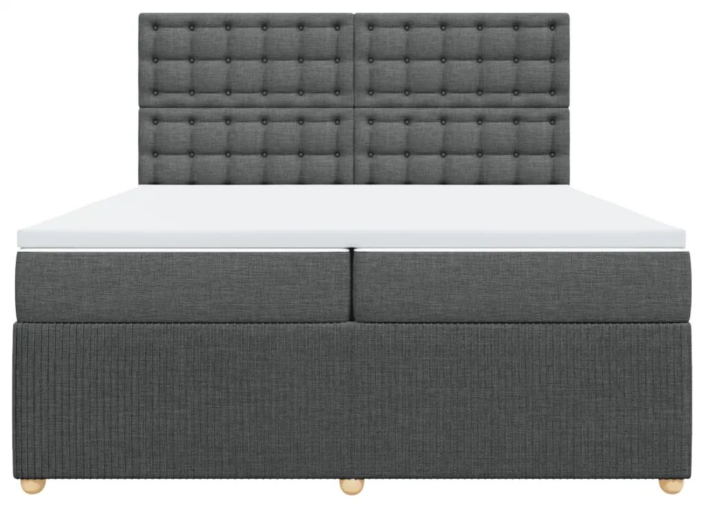 Κρεβάτι Boxspring με Στρώμα Σκούρο Γκρι 200x200 εκ. Υφασμάτινο - Γκρι