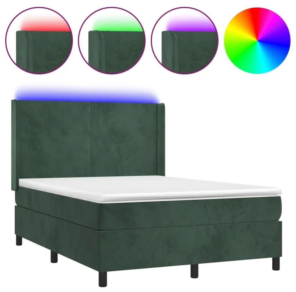 ΚΡΕΒΑΤΙ BOXSPRING ΜΕ ΣΤΡΩΜΑ &amp; LED ΣΚ. ΠΡΑΣΙΝΟ 140X200ΕΚ ΒΕΛΟΥΔΟ 3139448