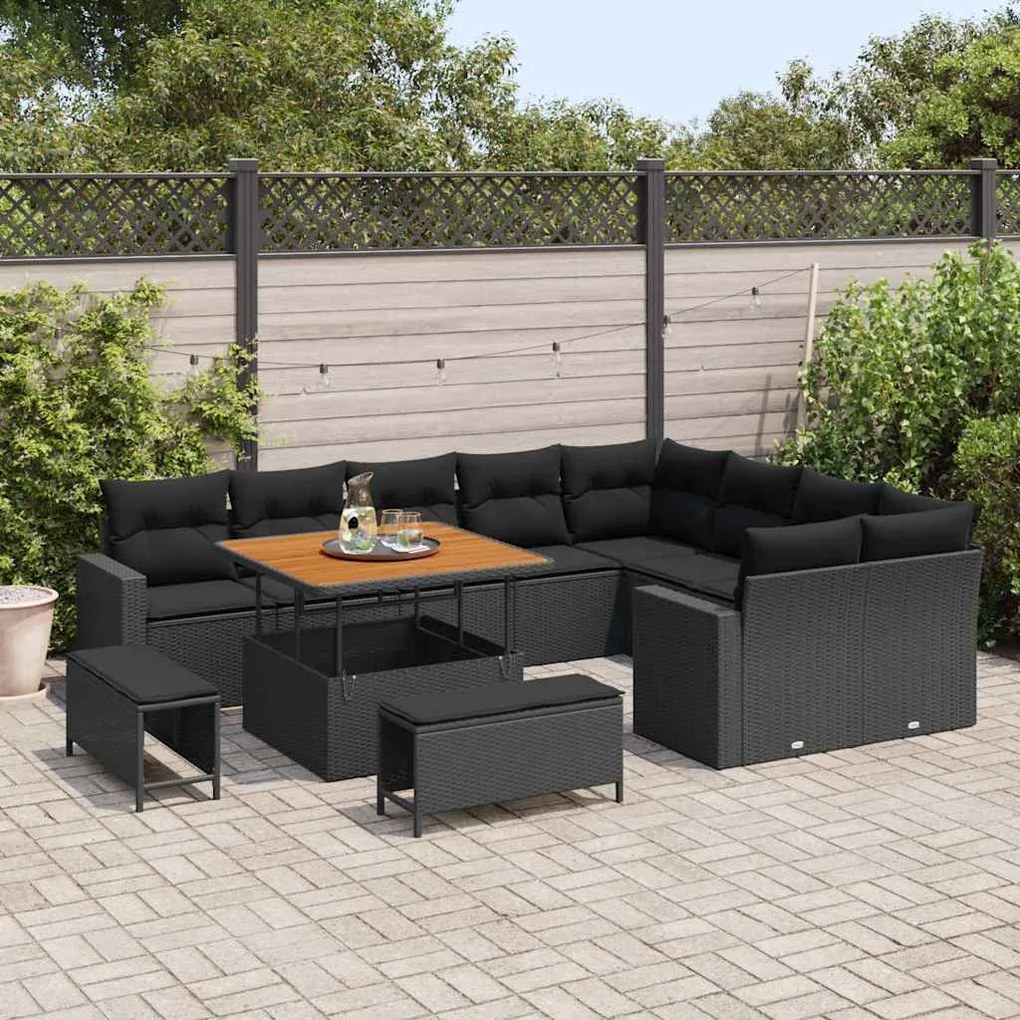 vidaXL Σετ Καναπέ Κήπου 12 pcs Μαύρο συνθετικό ρατάν