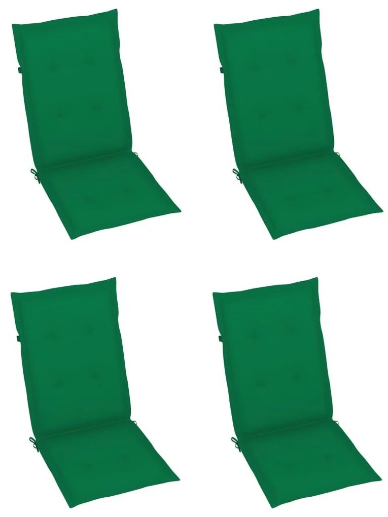 Καρέκλες Κήπου 4 τεμ. από Μασίφ Ξύλο Teak με Πράσινα Μαξιλάρια - Πράσινο
