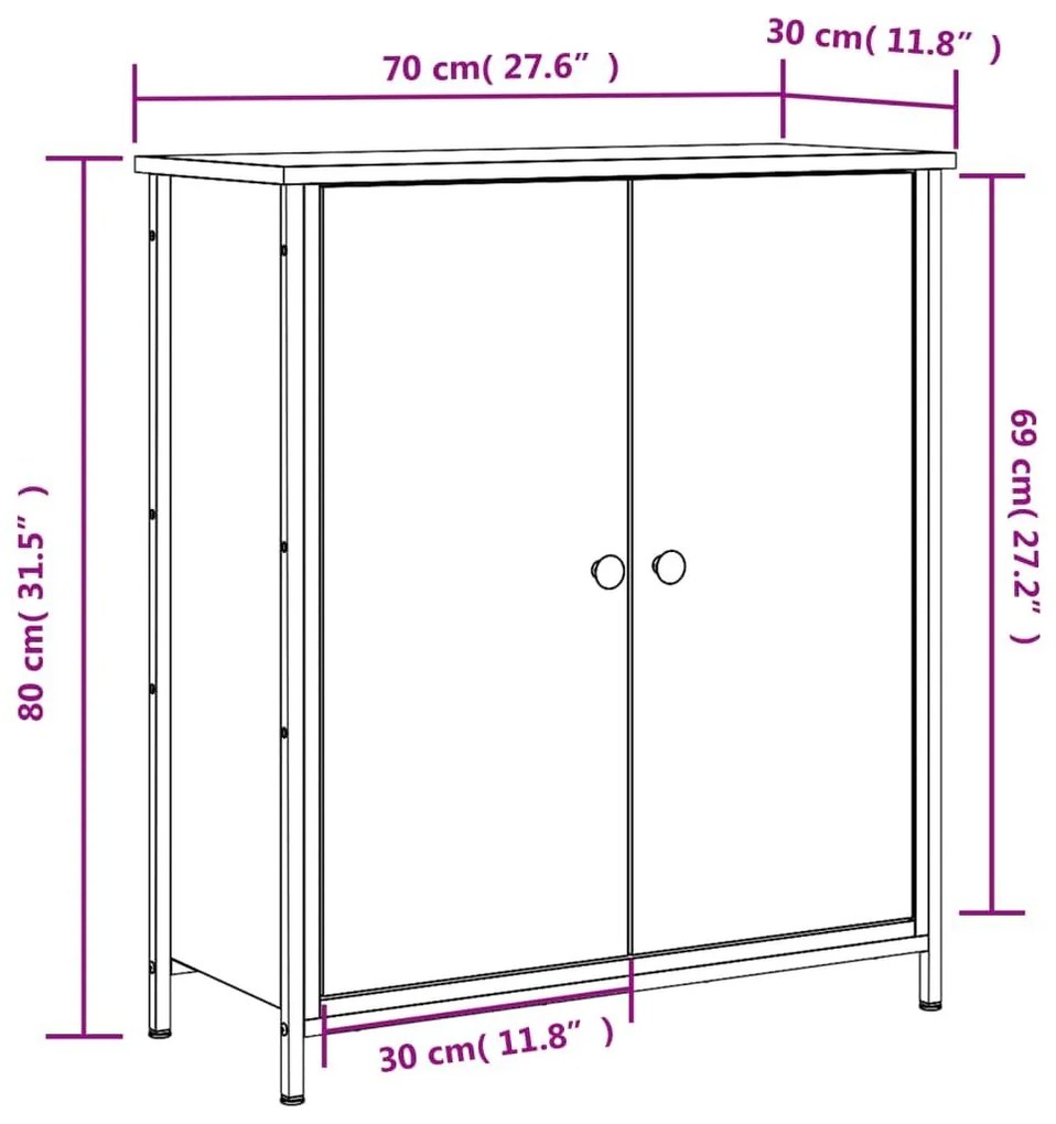 Ντουλάπι Μαύρο 70 x 30 x 80 εκ. από Επεξεργασμένο Ξύλο - Μαύρο