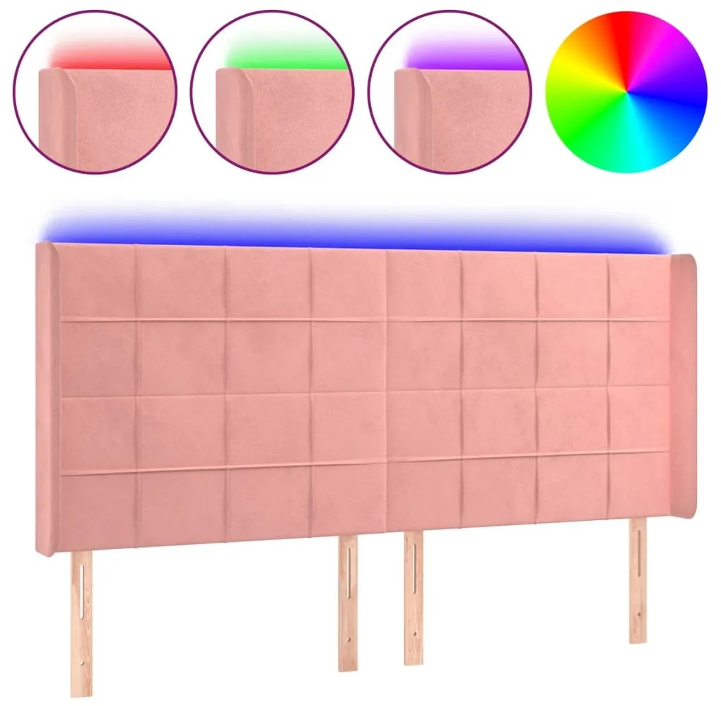 vidaXL Κεφαλάρι Κρεβατιού LED Ροζ 163x16x118/128 εκ. Βελούδινο