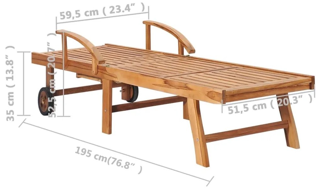 Ξαπλώστρα από Μασίφ Ξύλο Teak με Τραπέζι και Μαξιλάρι - Ανθρακί